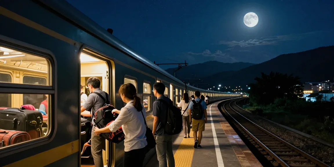 Nachtzug Tickets: Reisende steigen in den Nachtzug ein, um Abenteuer zu erleben.