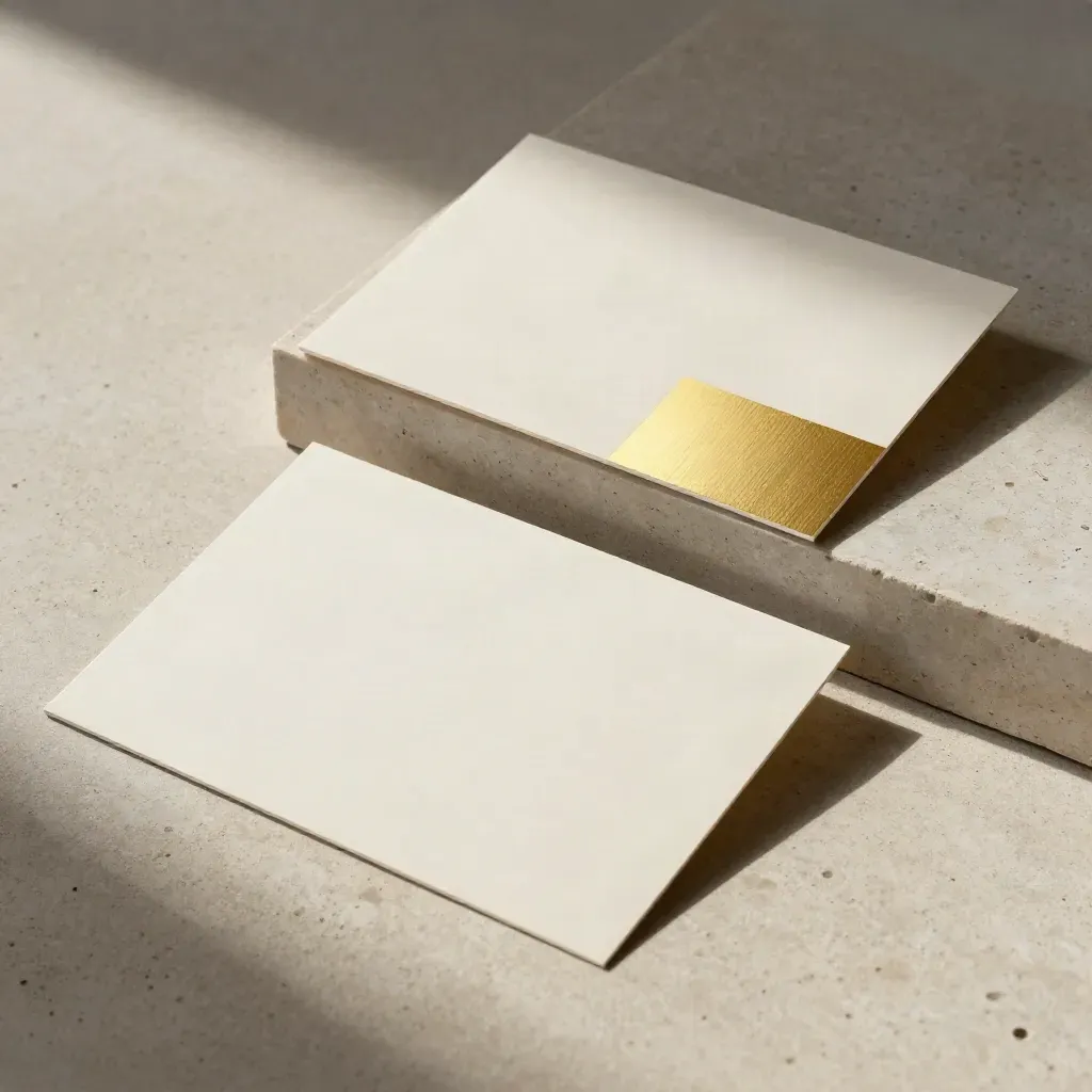 Schaumformen, modulare Layoutkarten und Goldfolie im Designprozess auf Kalkstein
