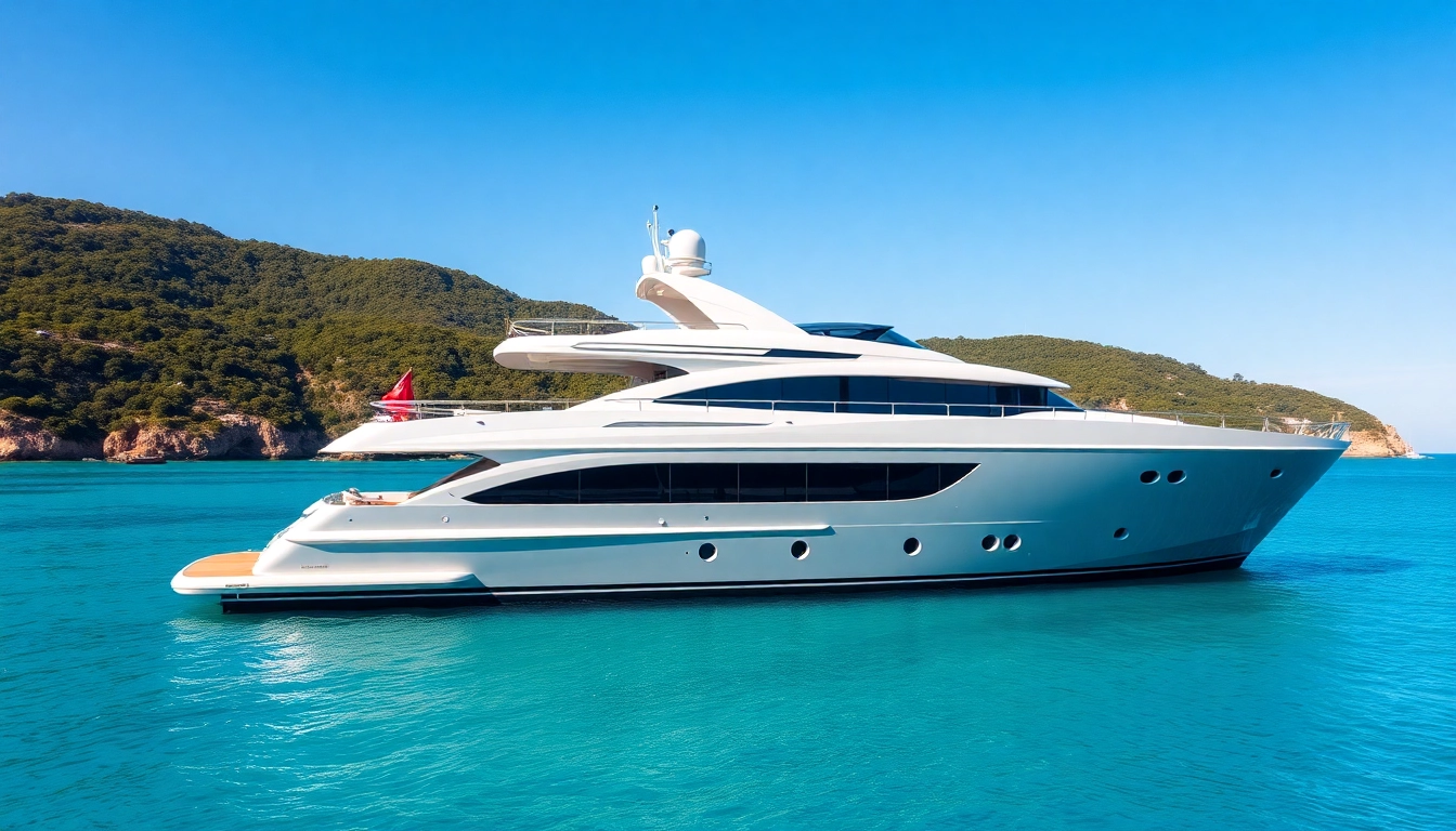 Mega Lüfer Yachts gliding on turquoise waters in a beautiful bay with clear skies.