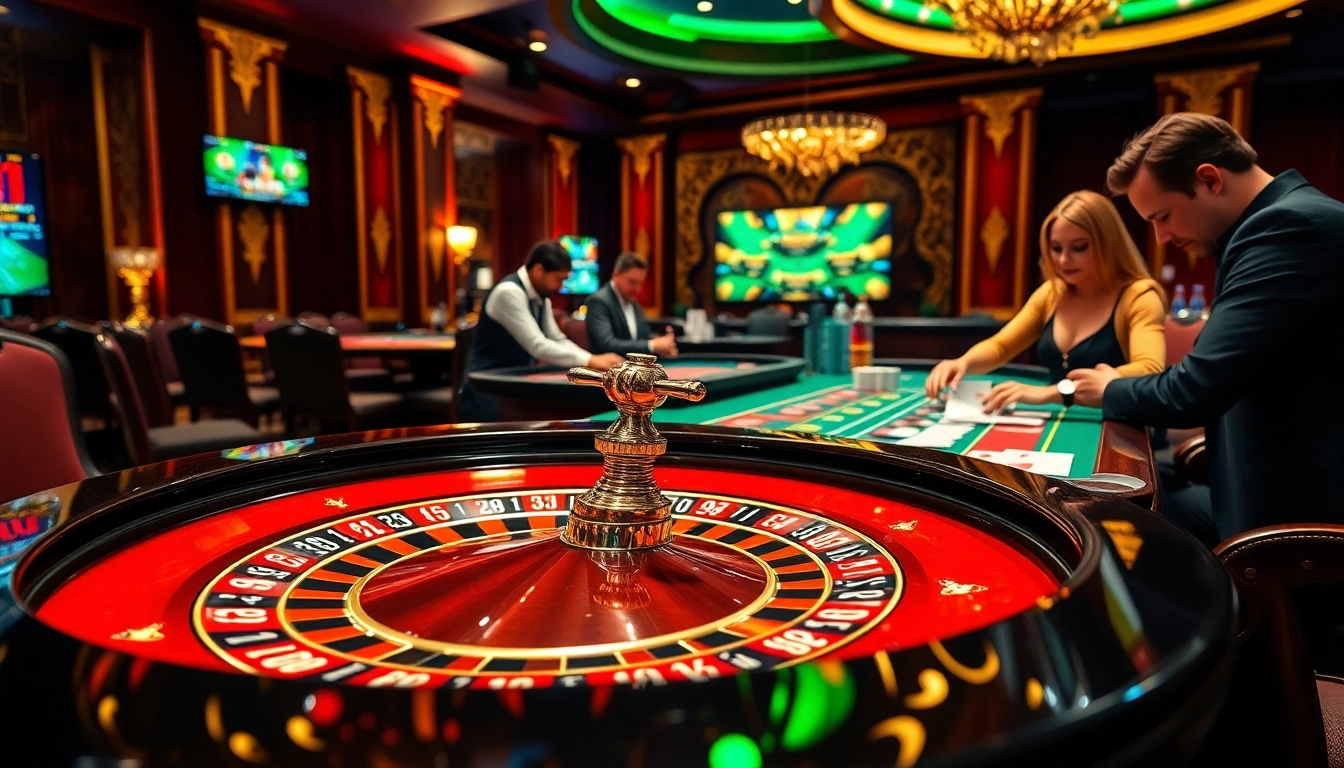 Experience thrilling gameplay with MMOO in a vibrant casino scene featuring roulette and poker.