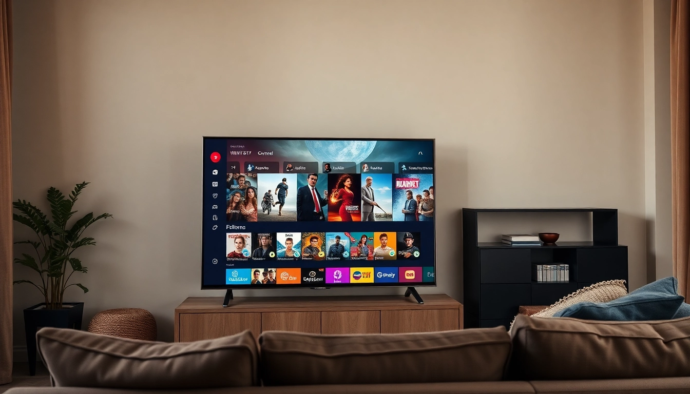 Erleben Sie IPTV Streaming Angebot in modernem Wohnzimmer mit stilvollem Fernseher und entspannender Atmosphäre.