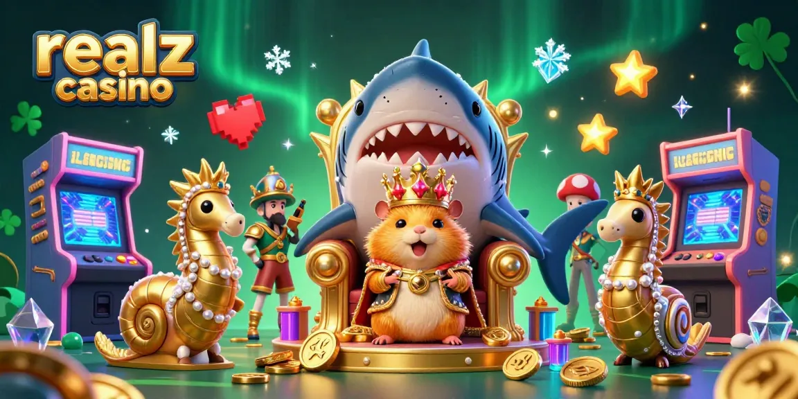 Experience realz casino action with a dynamic scene of a golden hamster king and animated game elements.