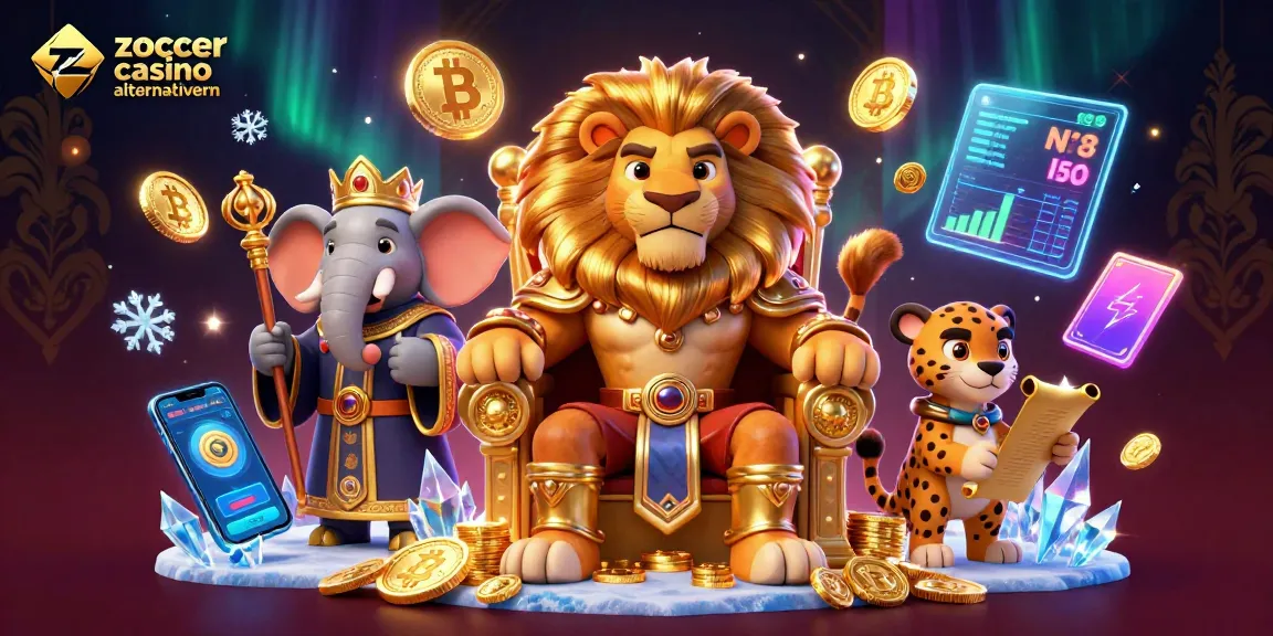 Die zoccer casino Alternativen präsentieren einen majestätischen Löwenkönig auf einem Thron aus Goldmünzen.
